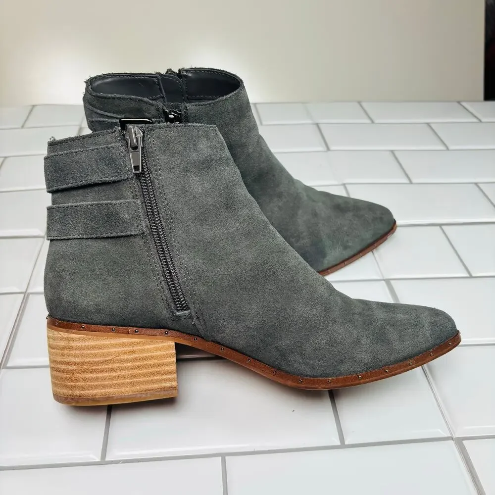Bleecker & Bond Gray Georgia Suede Zip up‎ Ankle Heeled Boot